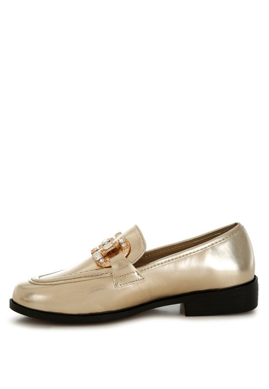 Dendron Diamante Horsebit Metallic Loafers - Tigbul's Variety Fashion Shop