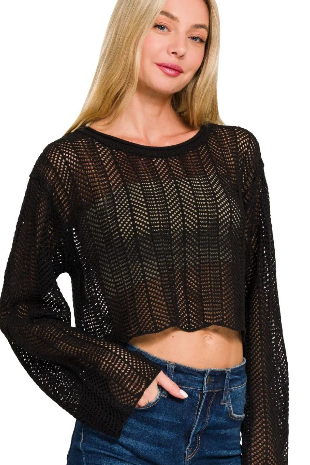 Zenana Open Knit Cropped Sweater - Tigbul's Variety Fashion Shop