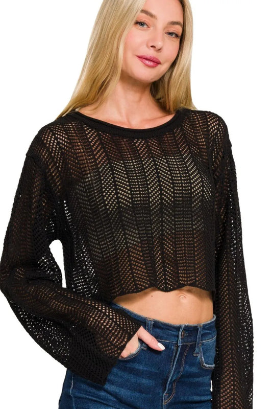 Zenana Open Knit Cropped Sweater - Tigbul's Variety Fashion Shop