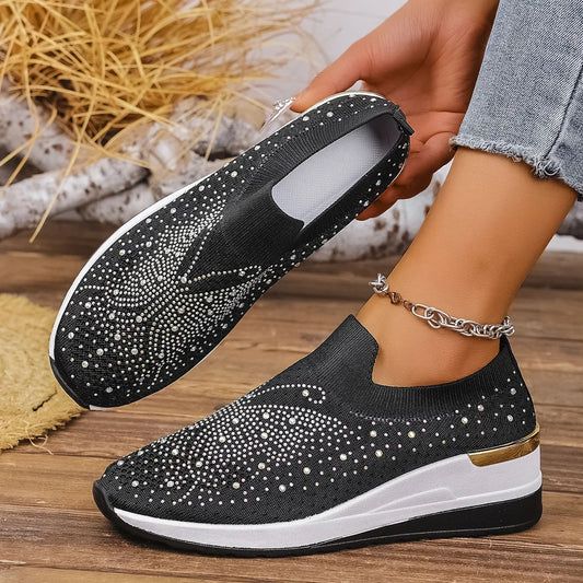 Rhinestone Wedge Sneakers - Tigbul's Variety Fashion Shop