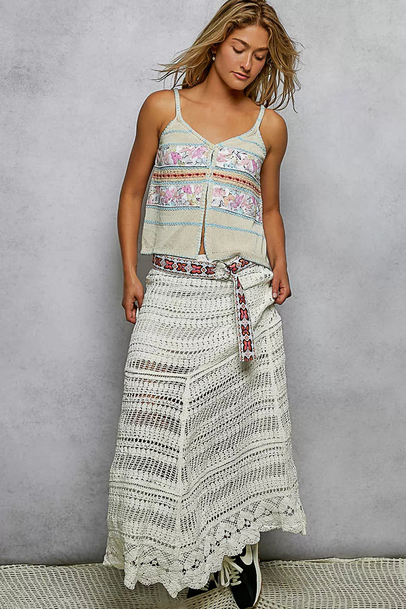 Off White Boho Crochet Knit Maxi Skirt | Tigbuls Variety Fashion