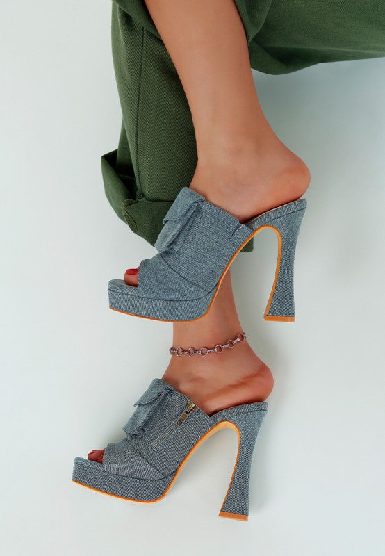 Celidih Denim Pouch Detail Sandals - Tigbul's Variety Fashion Shop