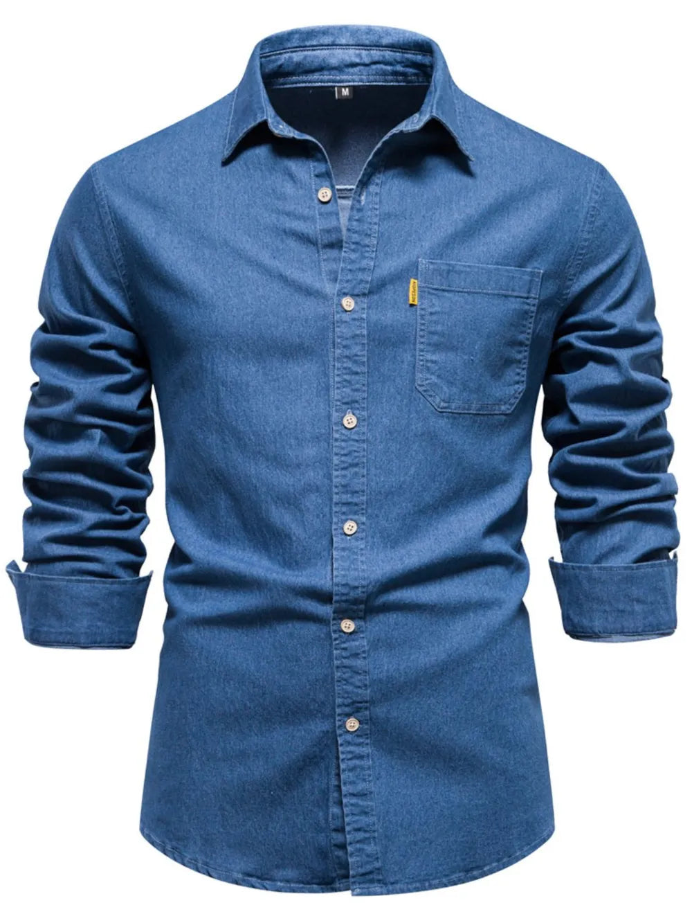 Men's Button-Down Denim Shirt with Chest Pocket - Tigbul's Variety Fashion Shop