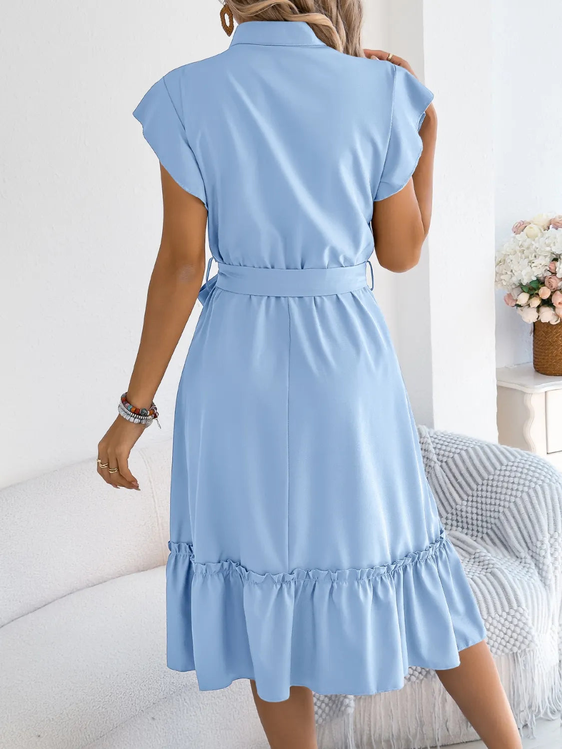 Tie Waist Ruffled Cap Sleeve Dress - Tigbul's Variety Fashion Shop