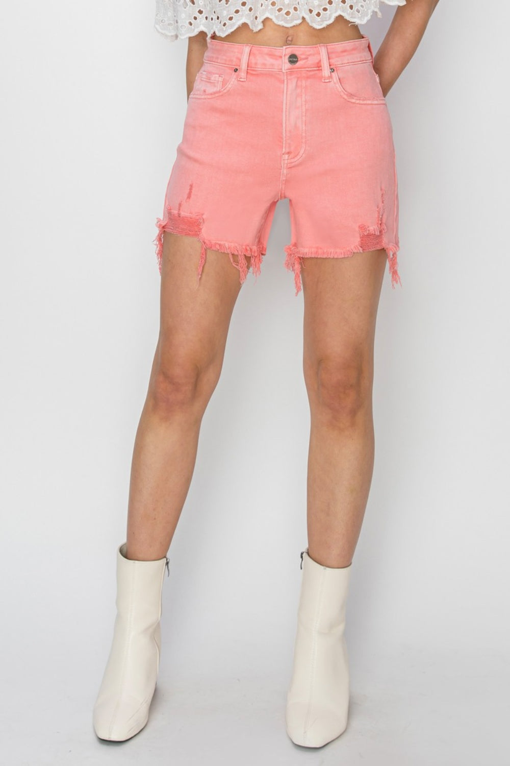 RISEN High Rise Distressed Denim Shorts - Tigbuls Variety Fashion
