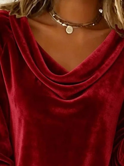 Velvet Cowl Neck Long Sleeve T-Shirt - Tigbul's Variety Fashion Shop