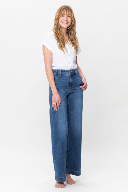 Judy Blue Full Size Double Button Wide Leg Jeans - Tigbul's Variety Fashion Shop