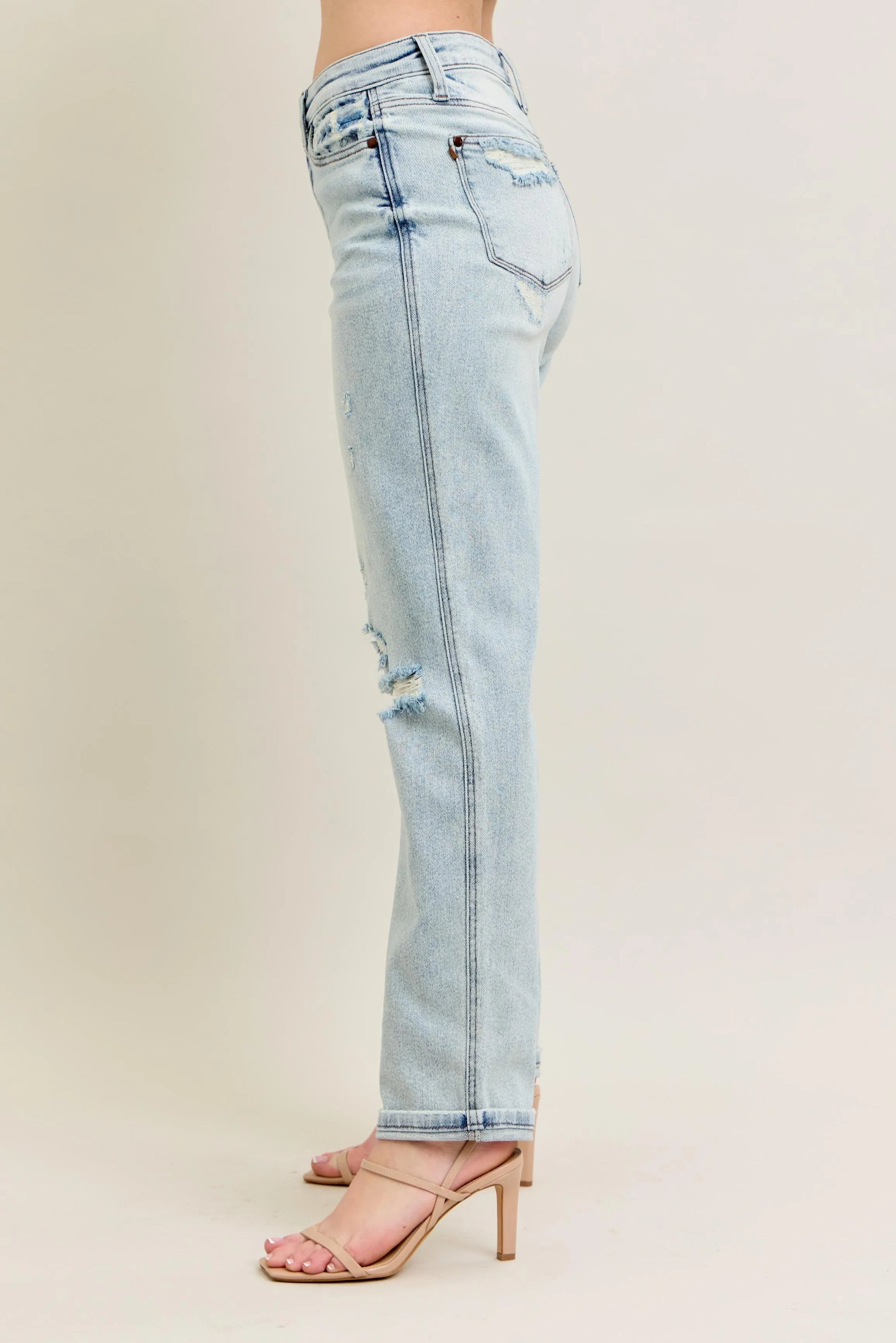 Judy Blue Full Size Mr Repair Stitch Detail Destroy Single Cuff Bf Jeans Plus Size - Tigbul's Variety Fashion Shop