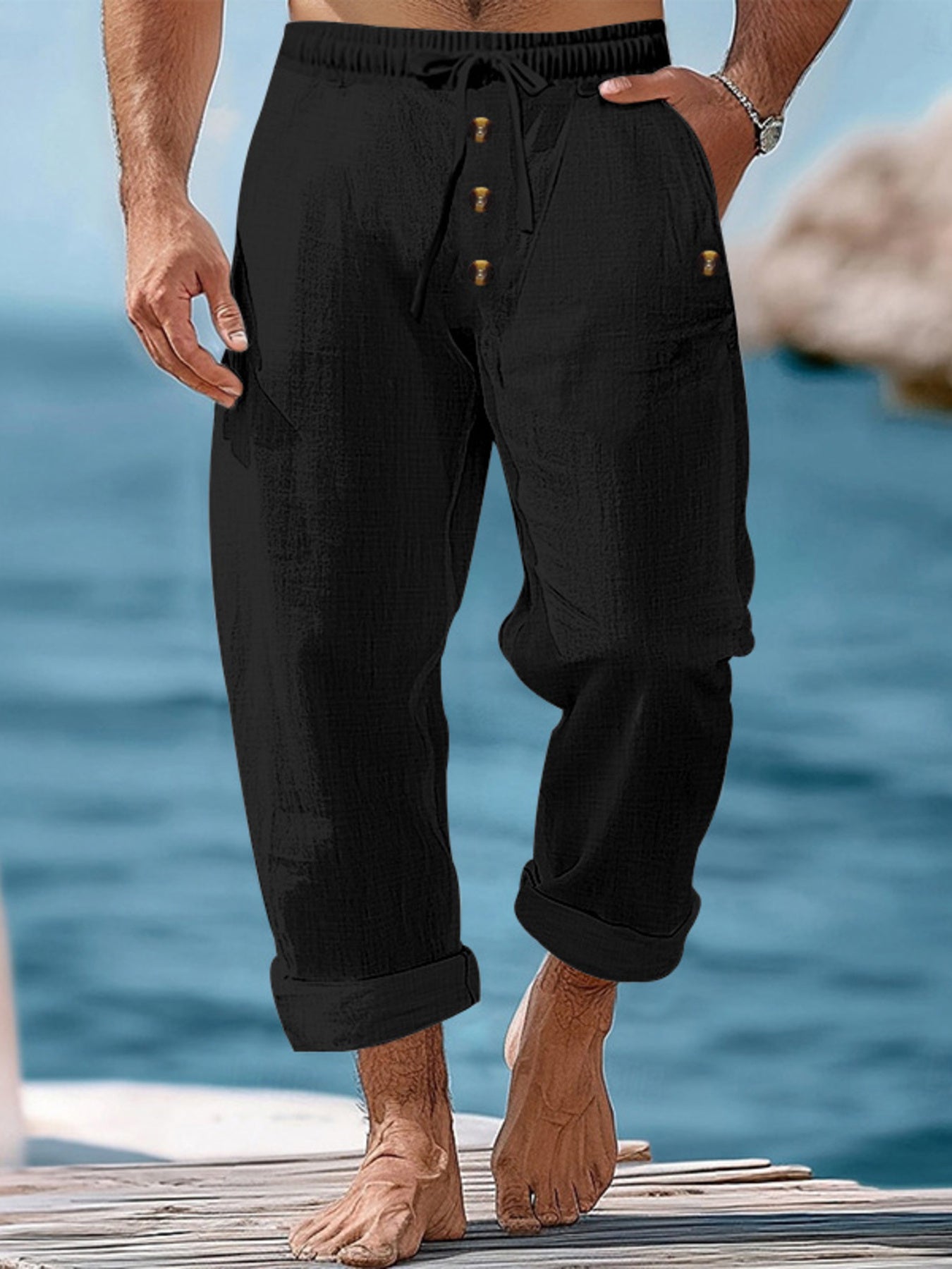 Men's Full Size Button-Fly Drawstring Pants Plus Size - Tigbul's Variety Fashion Shop