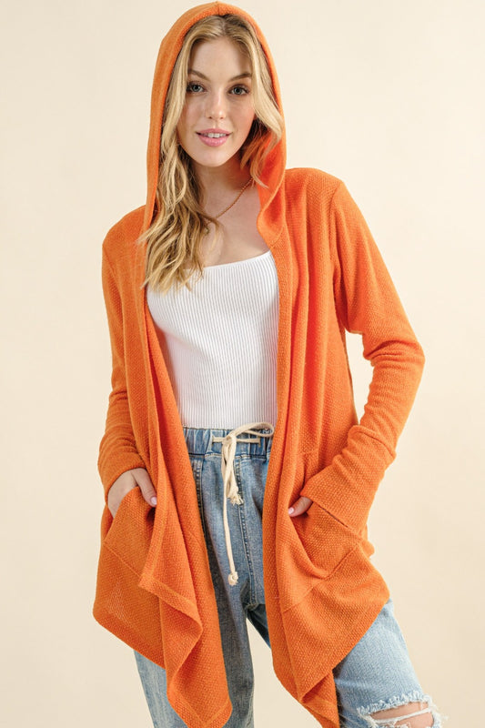 And The Why Full Size Thermal Hooded Open Front Cardigan with Pockets - Tigbul's Variety Fashion Shop