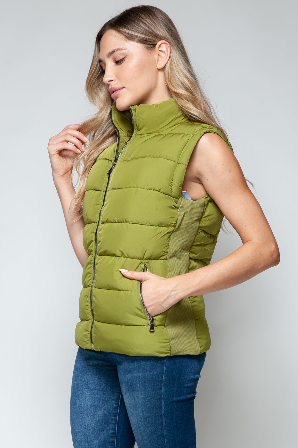 Green Zip Up Turtleneck Vest with Pockets - Tigbul's Variety Fashion Shop