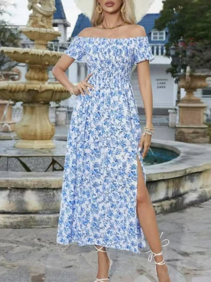Full Size Slit Off-Shoulder Floral Midi Dress Plus Size - Tigbul's Variety Fashion Shop