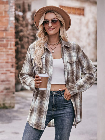 Plaid Button-Down Long Sleeve Shirt - Tigbul's Variety Fashion Shop