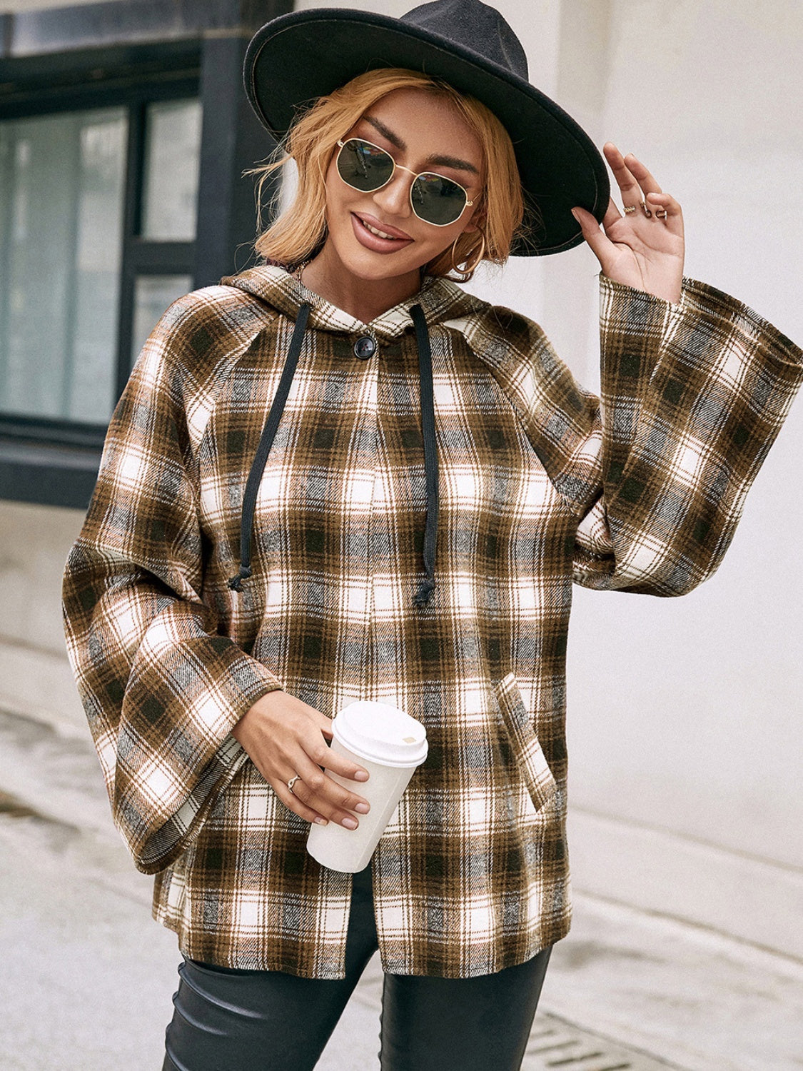 Pocketed Plaid Long Sleeve Hooded Jacket - Tigbul's Variety Fashion Shop