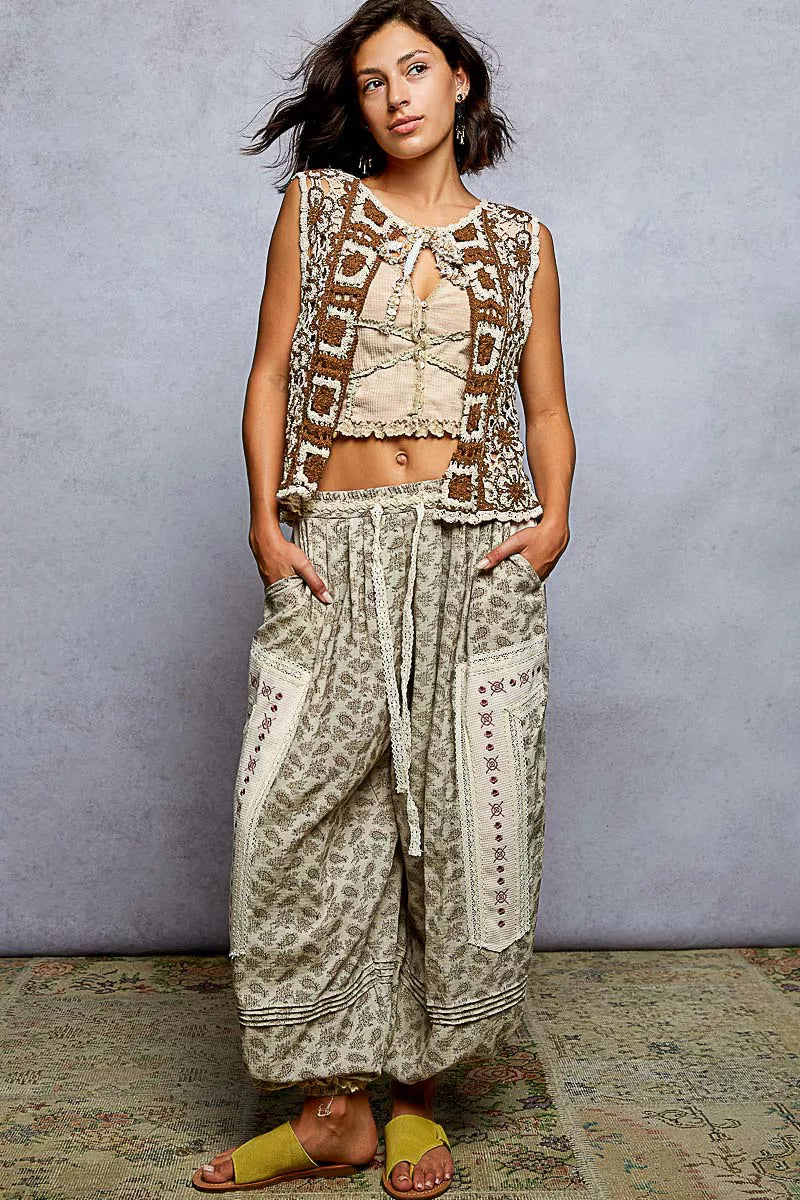 POL Tie Front Floral Pattern Crochet Vest with Scalloped Edge - Tigbul's Variety Fashion Shop