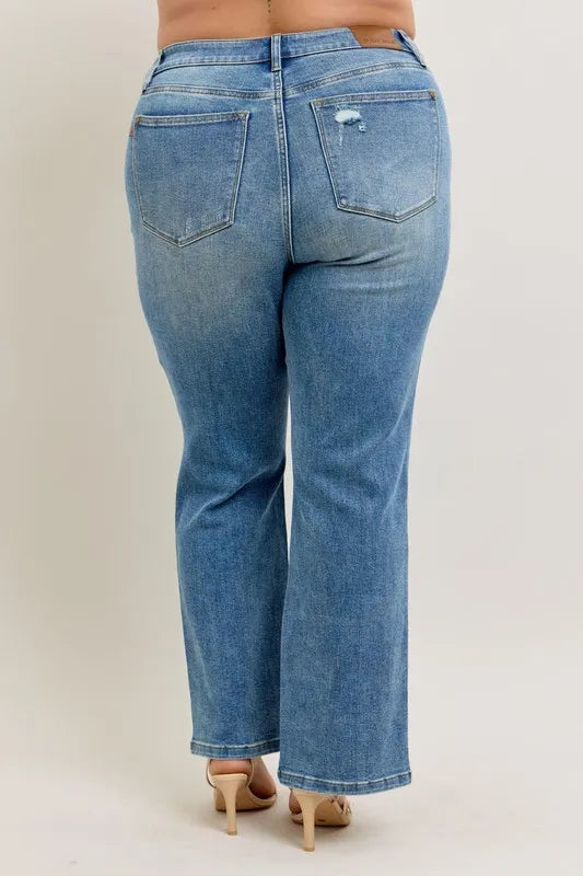 Judy Blue Full Size High Waist Vintage Wash Front Seam & Slit Straight Plus Size - Tigbul's Variety Fashion Shop
