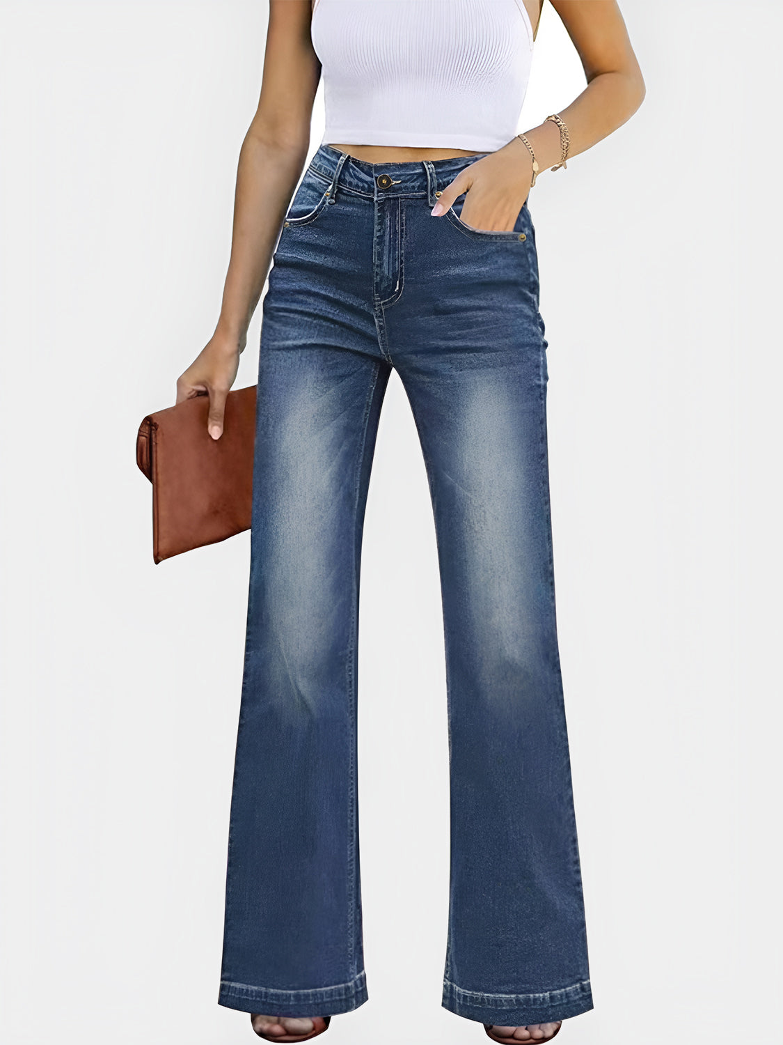 High Waist Bootcut Jeans with Pockets - Tigbul's Variety Fashion Shop