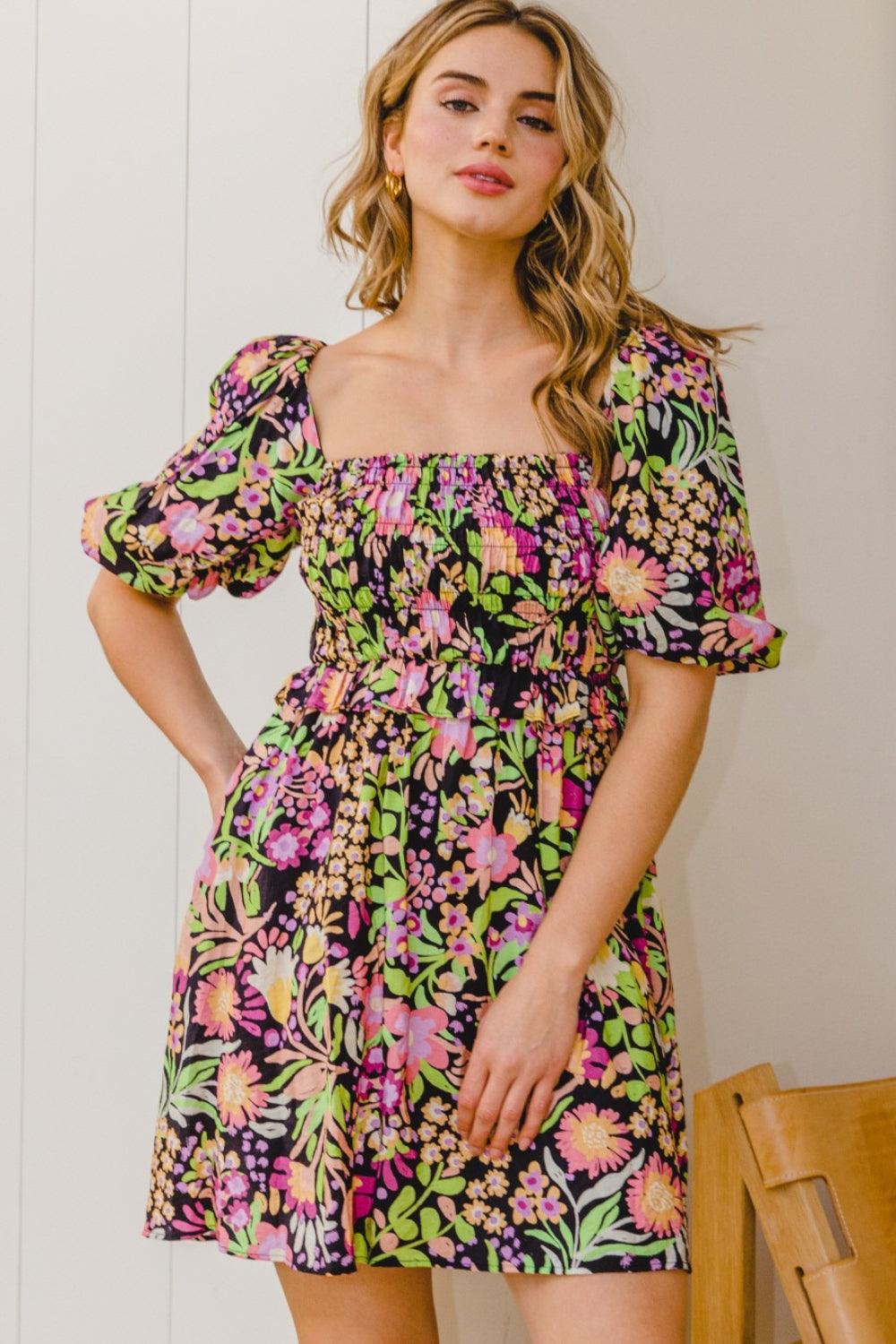 ODDI Full Size Floral Tie-Back Mini Dress - Tigbuls Variety Fashion
