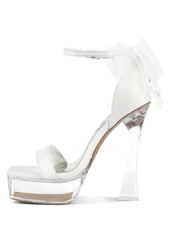 Kiri Satin Clear High Heeled Bow Sandals - Tigbul's Variety Fashion Shop