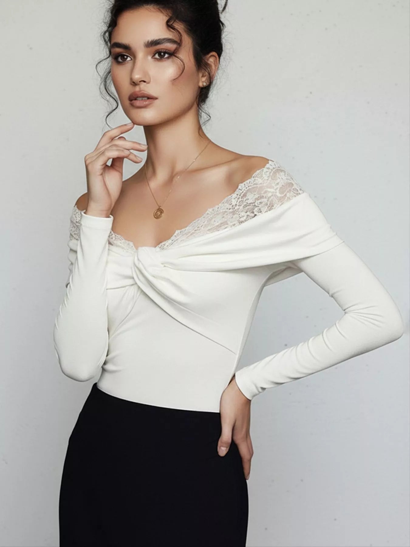 Lace Detail Off-Shoulder Long Sleeve Bodysuit - Tigbul's Variety Fashion Shop