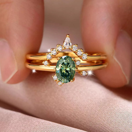 1 Carat Moissanite 925 Sterling Silver 2 Piece Ring - Tigbul's Variety Fashion Shop