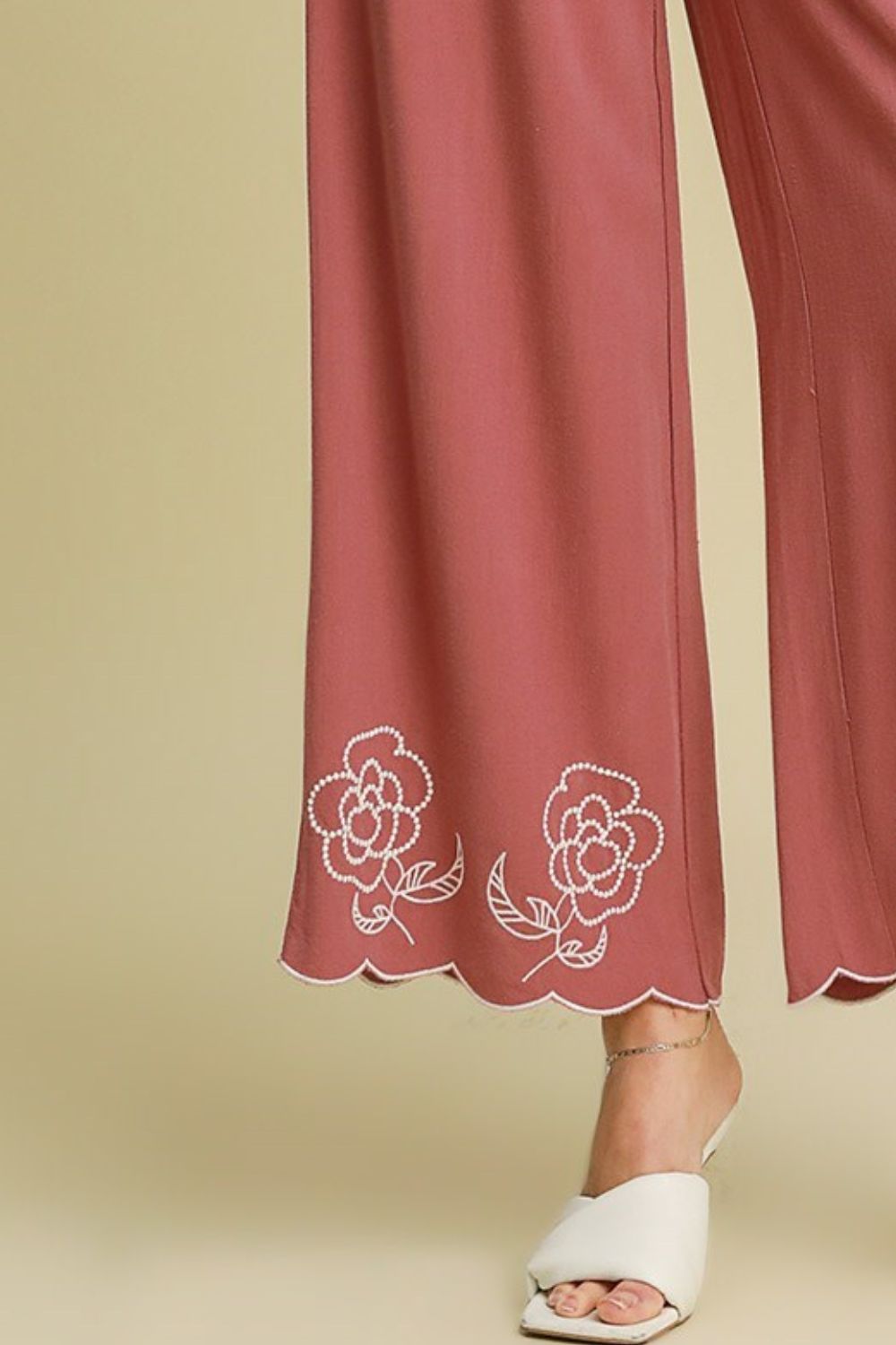 Umgee Full Size Linen Blend Wide Leg Pants with Scalloped Hemline Plus Size - Tigbul's Variety Fashion Shop