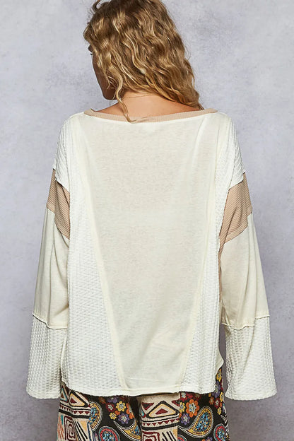 POL Contrast Round Neck Long Sleeve T-Shirt - Tigbul's Variety Fashion Shop
