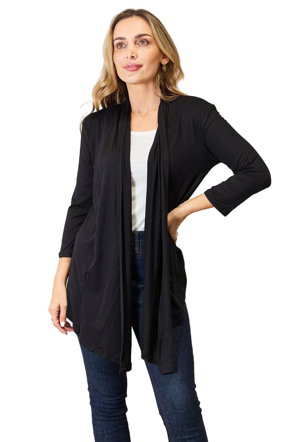 Size Medium Black Open Front Cardigan | Tigbuls Variety Fashion