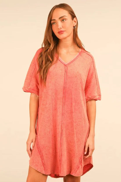 Plus Size Mineral Washed Ribbed Knit Mini Dress - Tigbul's Variety Fashion Shop