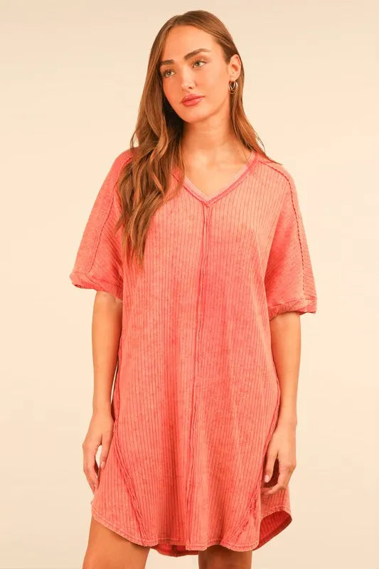 Plus Size Mineral Washed Ribbed Knit Mini Dress - Tigbul's Variety Fashion Shop