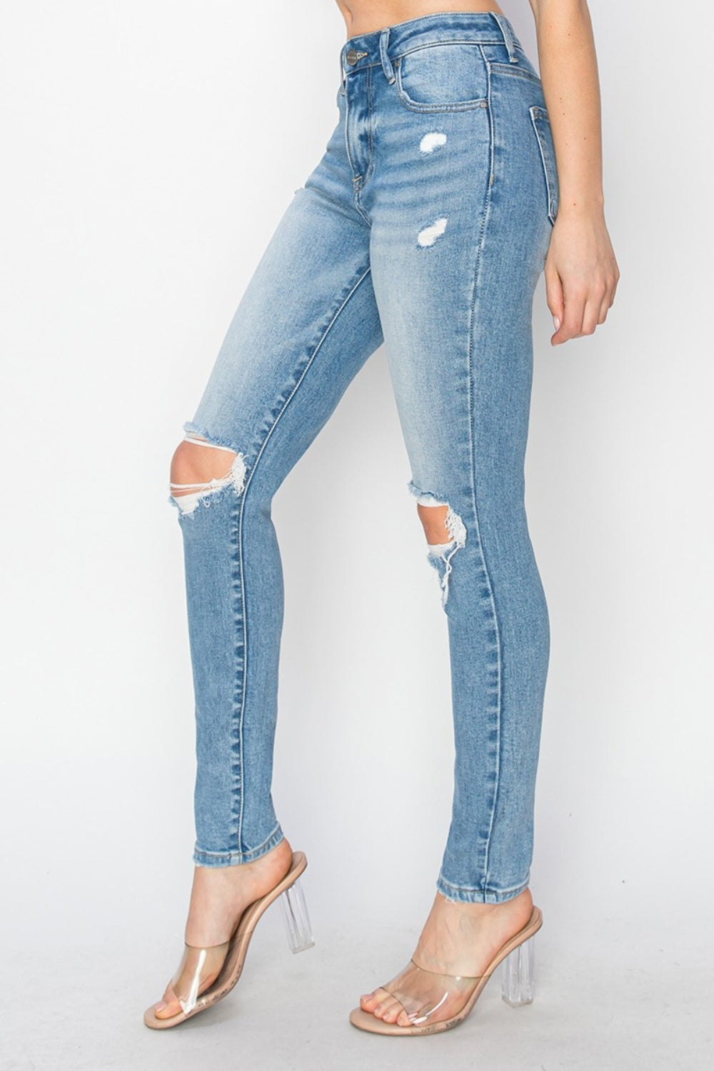 Risen Full Size High Rise Knee Distressed Skinny Jeans - Tigbul's Variety Fashion Shop