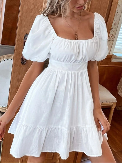 Square Neck Puff Sleeve Mini Dress - Tigbul's Variety Fashion Shop