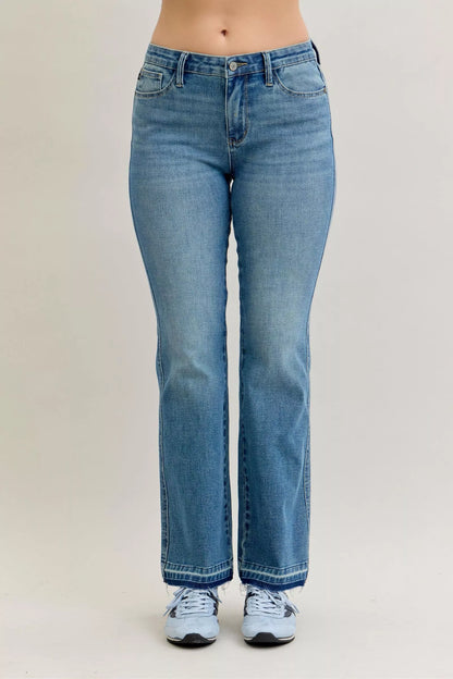 Judy Blue Full Size Mid Rise Slim Bootcut Tummy Control Release Hem Jeans Plus Size - Tigbul's Variety Fashion Shop