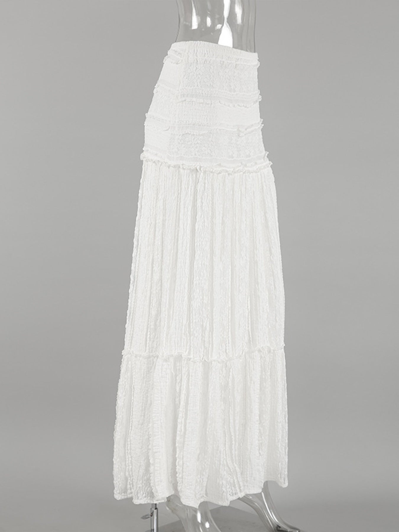 Women's White Lace Tiered Maxi Skirt - Tigbul's Variety Fashion Shop