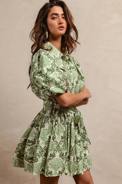 BiBi Tied Floral Short Sleeve Mini Shirt Dress - Tigbul's Variety Fashion Shop