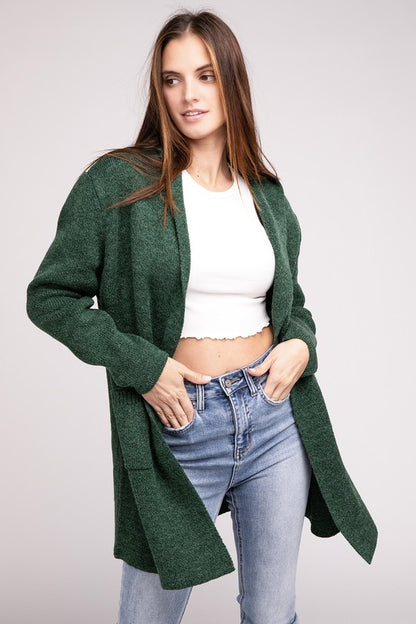 Hooded Open Front Sweater Cardigan - Tigbuls Variety Fashion