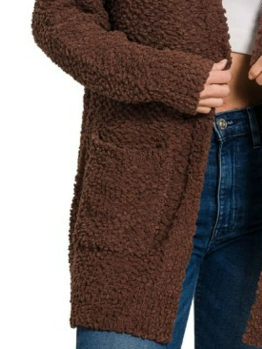 Zenana Long Sleeve Popcorn Sweater Cardigan with Pockets - Tigbul's Variety Fashion Shop