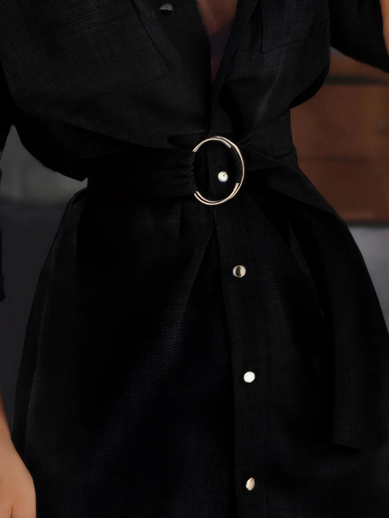 Button-Front Belted Shirt Dress - Tigbul's Variety Fashion Shop