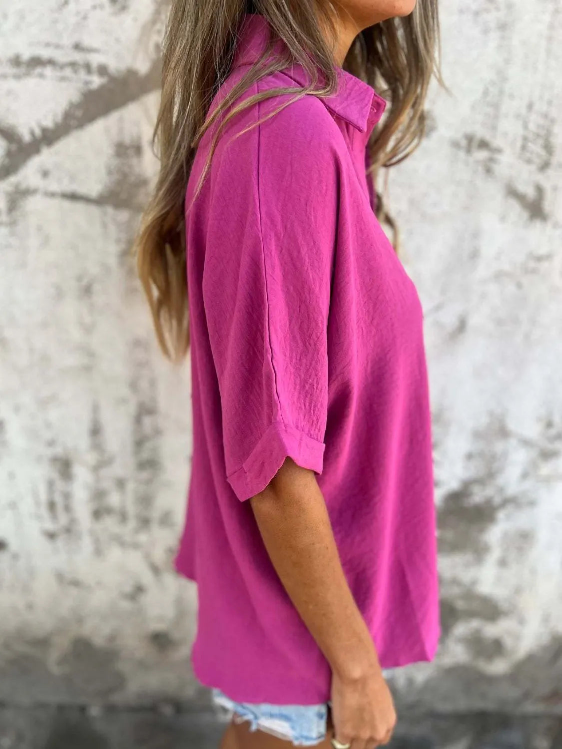 Full Size Collared Neck Half Sleeve Shirt - Tigbul's Variety Fashion Shop