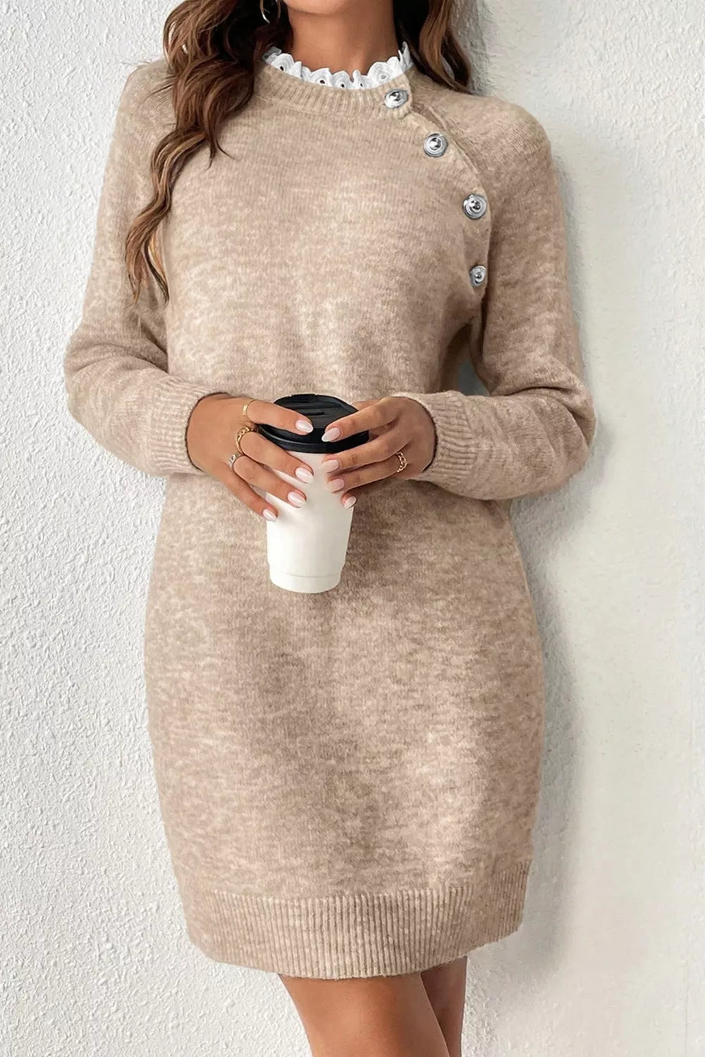 Ribbed Hem Raglan Sleeve Sweater Dress - Tigbul's Variety Fashion Shop