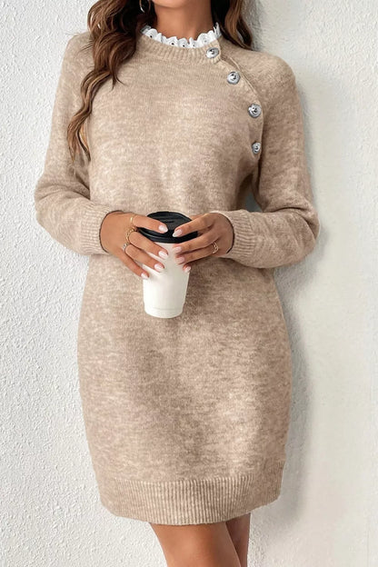 Ribbed Hem Raglan Sleeve Sweater Dress - Tigbul's Variety Fashion Shop