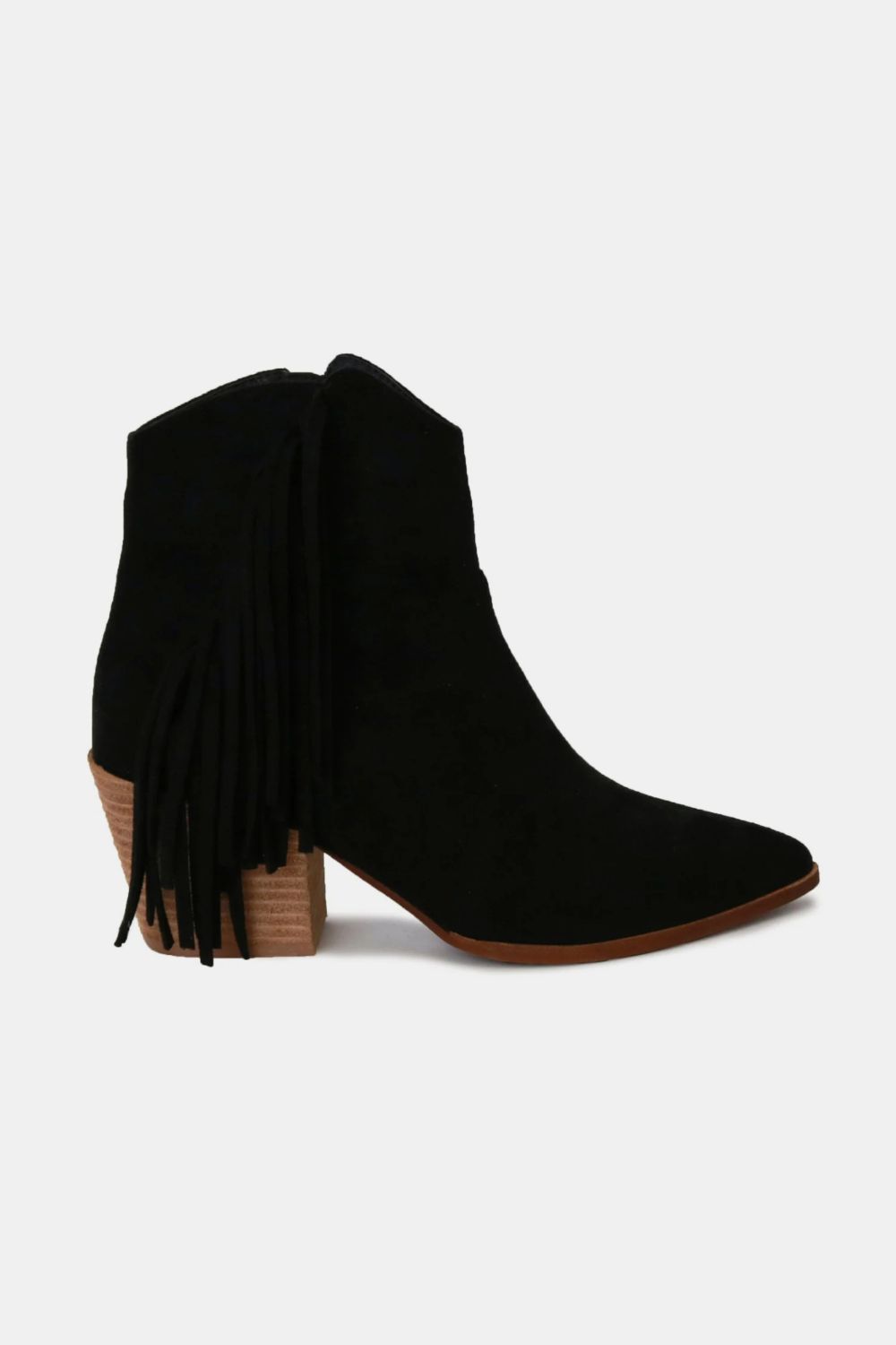 Black Suede Fringe Point Toe Ankle Boots - Tigbul's Variety Fashion Shop