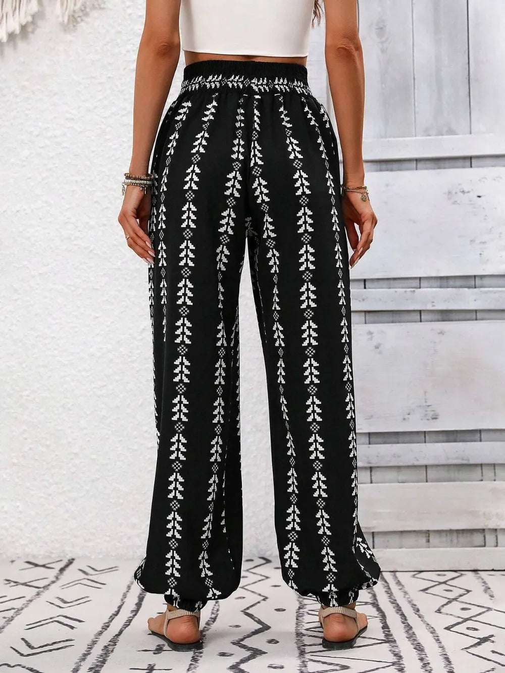 Tied Printed High Waist Pants - Tigbul's Variety Fashion Shop