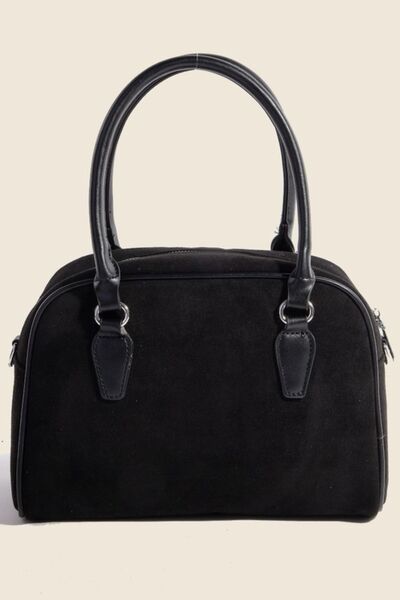 Black Faux Leather Handle Boxy Handbag - Tigbul's Variety Fashion Shop