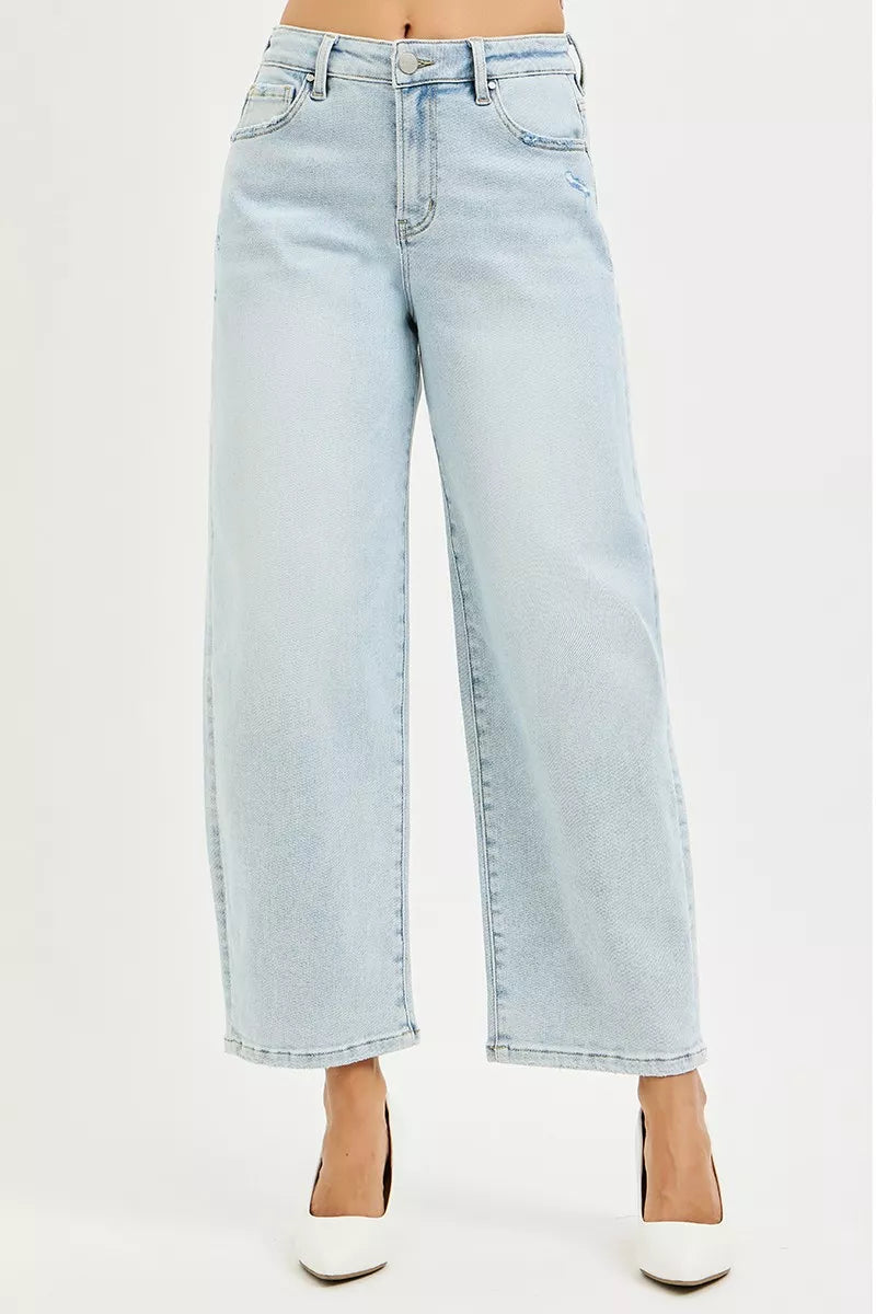 RISEN High Rise Crop Barrel Jeans - Tigbul's Variety Fashion Shop