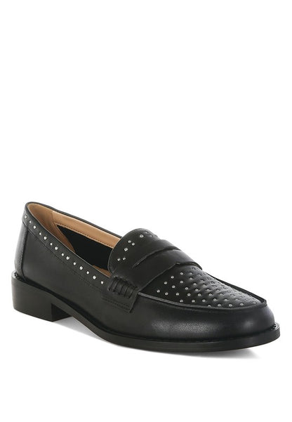 Raisa Stud Embellished Genuine Leather Penny Loafers | Tigbuls