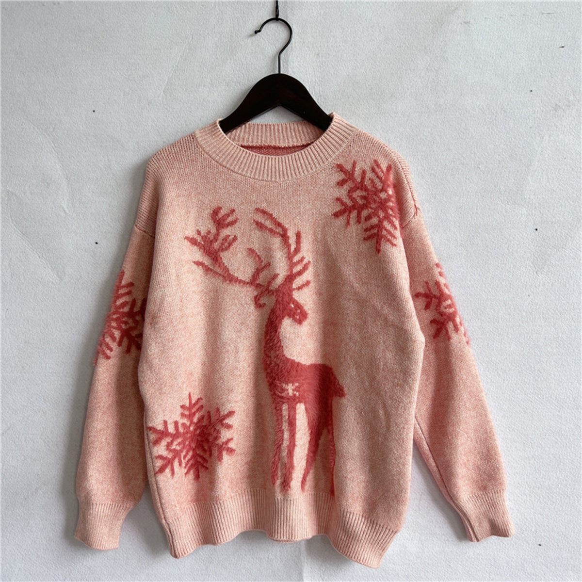 Reindeer and Snowflake Pattern Sweater - Tigbul's Variety Fashion Shop