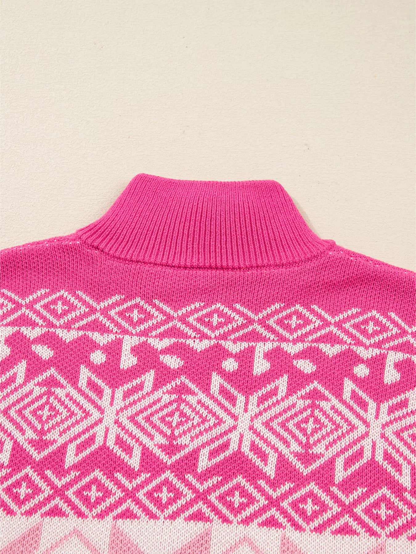 Christmas Snowflake Quarter Zip Collard Sweater - Tigbul's Variety Fashion Shop