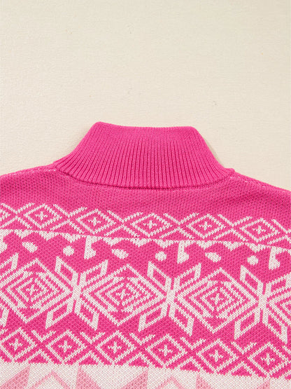 Christmas Snowflake Quarter Zip Collard Sweater - Tigbul's Variety Fashion Shop