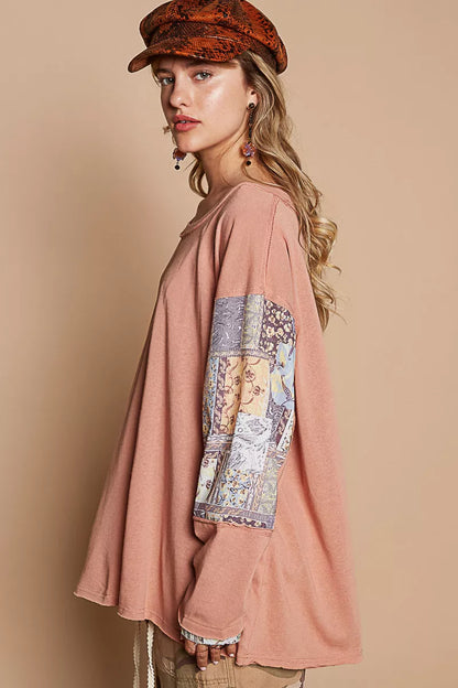 POL Round Neck Long Sleeve Roomy Fit Top with Stitch Detail - Tigbul's Variety Fashion Shop
